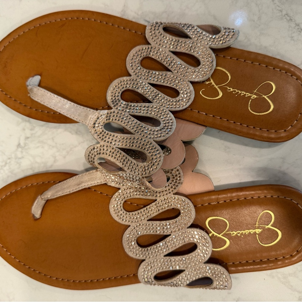 Women's Beaded Taupe Thong Sandals